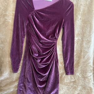 Abercrombie & Fitch Plum Velvet Ruched Long-Sleeve Dress